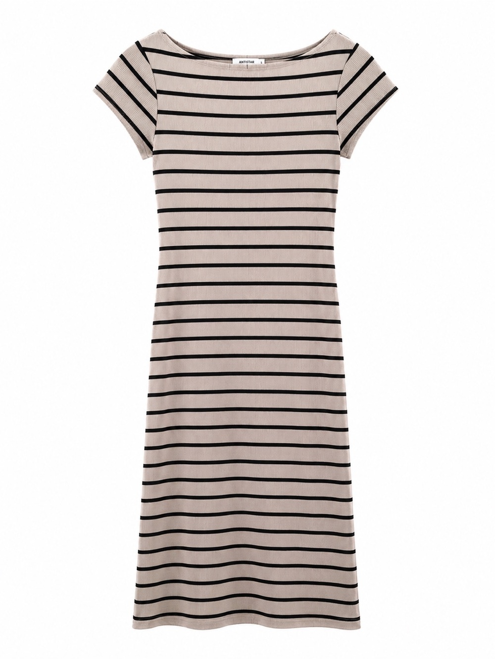 T.J.Maxx Beige and Black Striped Short Sleeve Midi Dress - Picture 2 of 4